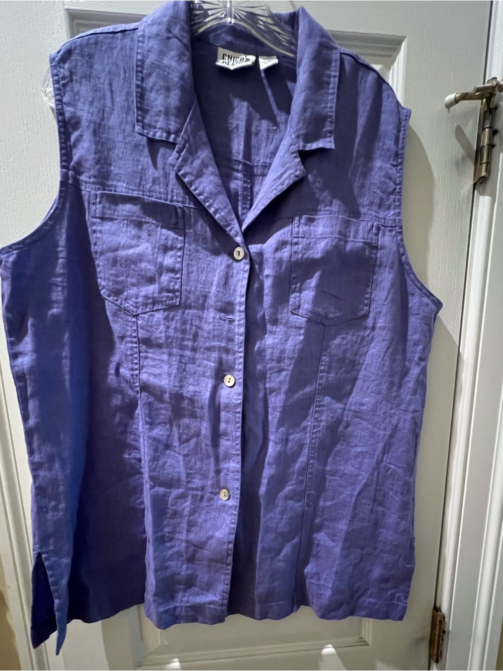 Linen Chico’s sleeveless top, size 3